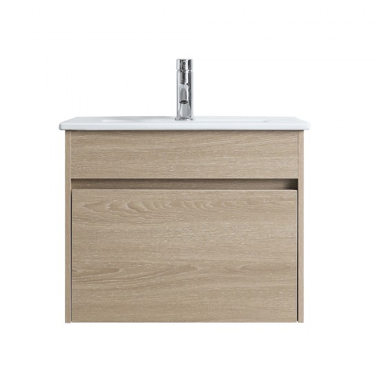 DNW 600X460X480MM Plywood Wall Hung Vanity - Light Oak With Ceramic Top