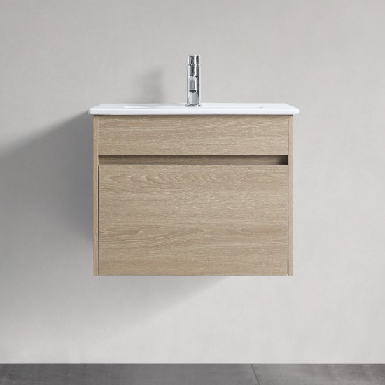 DNW 600X460X480MM Plywood Wall Hung Vanity - Light Oak With Ceramic Top