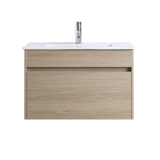 DNW 750X460X480MM Plywood Wall Hung Vanity - Light Oak With Ceramic Top