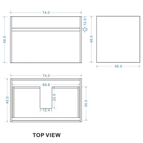 DNW 750X460X480MM Plywood Wall Hung Vanity - Light Oak With Ceramic Top