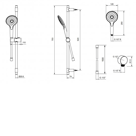 Englefield Studio Pin Matte Black Slide Shower with Single Function Hand Shower