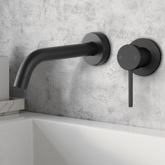 Euro 65mm Round Matt Black Bathtub/Basin Mixer Wall Mounted with Bath Spout Wall Mounted