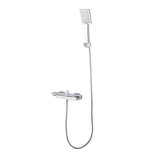 Solid Brass Bathroom Square Chrome Mixer Diverter with ABS Handheld Shower Waterfall Spout Water Hose Set