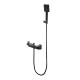 Solid Brass Bathroom Square Matt Black Mixer Diverter with ABS Handheld Shower Waterfall Spout Water Hose Set
