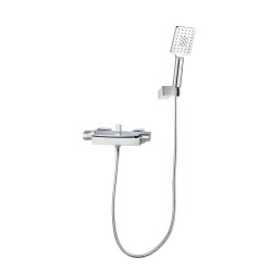 Solid Brass Bathroom Square Chrome Mixer Diverter with ABS Handheld Shower Waterfall Spout Water Hose Set Solid Brass Bathroom Square Chrome Mixer Diverter with ABS Handheld Shower Waterfall Spout Water Hose Set