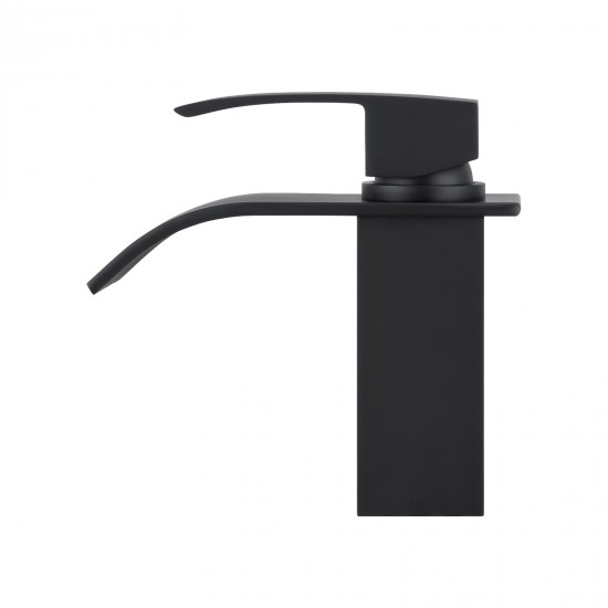 Omar Nero Waterfall Matt Black Bathroom Basin Mixer Black Taps