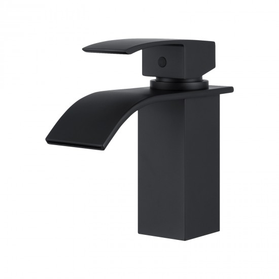 Omar Nero Waterfall Matt Black Bathroom Basin Mixer Black Taps