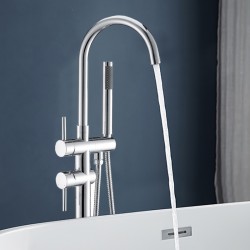 Euro Round Chrome Freestanding Bath Mixer Taps With Hand held Shower Tapware Bathtub Filler  Euro Round Chrome Freestanding Bath Mixer Taps With Hand held Shower Tapware Bathtub Filler