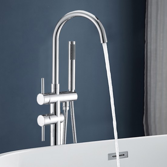 Euro Round Chrome Freestanding Bath Mixer Taps With Hand held Shower Tapware Bathtub Filler 