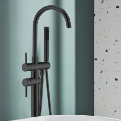 Euro Round Nero Black Freestanding Bath Mixer Taps With Hand held Shower Tapware Bathtub Filler Euro Round Nero Black Freestanding Bath Mixer Taps With Hand held Shower Tapware Bathtub Filler