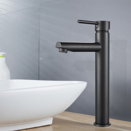 Euro Round Nero Black Tall Basin Mixer Tap Black Taps Tall Tapware 