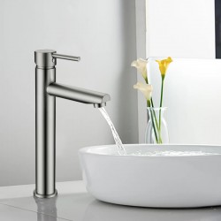 Euro Round Solid Brass Brushed Nickel Tall Basin Mixer Bathroom Vanity Tap Euro Round Solid Brass Brushed Nickel Tall Basin Mixer Bathroom Vanity Tap