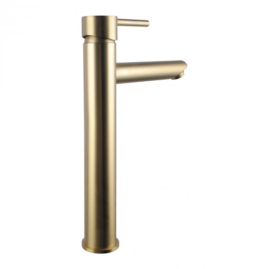 Euro Round Solid Brass Brushed Yellow Gold Tall Basin Mixer Bathroom Vanity Tap