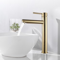 Euro Round Solid Brass Brushed Yellow Gold Tall Basin Mixer Bathroom Vanity Tap Euro Round Solid Brass Brushed Yellow Gold Tall Basin Mixer Bathroom Vanity Tap