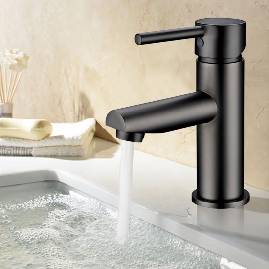 Round Solid Brass Gunmetal Grey Basin Mixer Tap Bathroom Vanity Tap