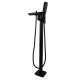 Black Freestanding Bathtub Mixer with Handheld Shower Spout Floor Mounted