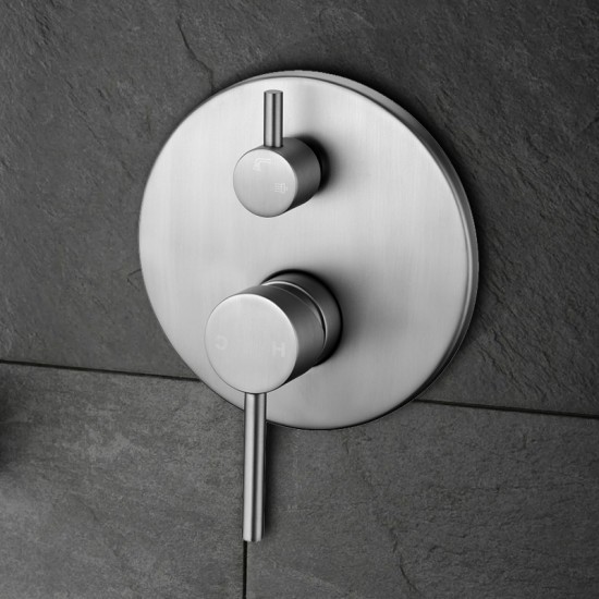 Euro Round Brushed Nickel Shower/Bath Mixer with Diverter Wall Mounted