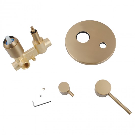 Euro Round Brushed Yellow Gold Shower/Bath Mixer with Diverter Wall Mounted