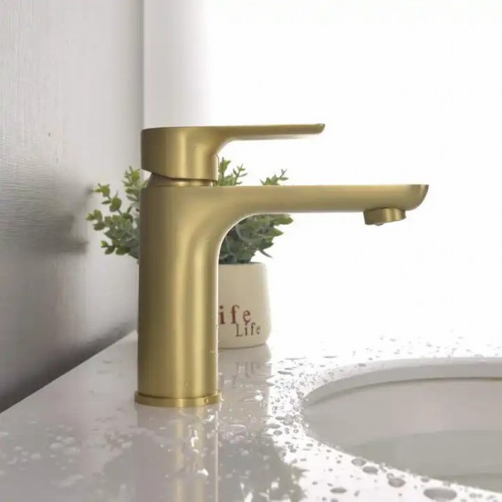 Solid Brass Brushed Yellow Gold Basin Mixer Tap Bathroom Vanity Tap