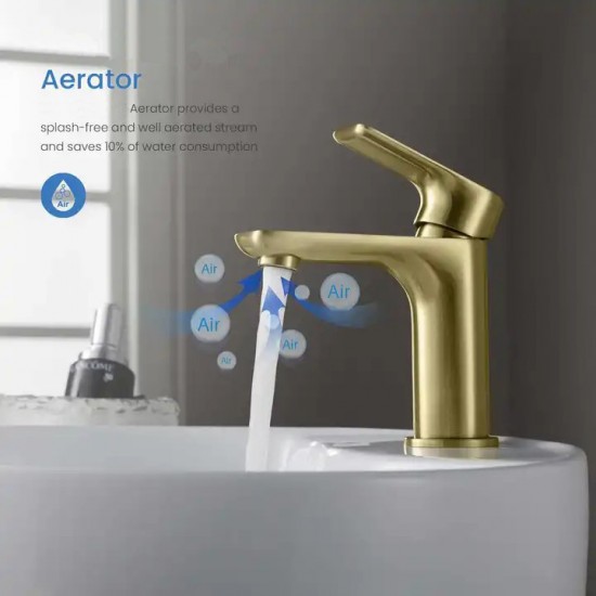 Solid Brass Brushed Yellow Gold Basin Mixer Tap Bathroom Vanity Tap