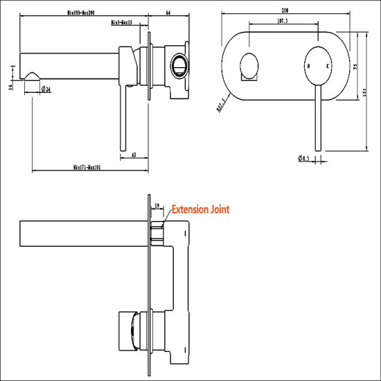 Euro Round Chrome Bathtub/Basin Wall Mixer With Spout Color Up Extend Euro Round Chrome Bathtub/Basin Wall Mixer With Spout Color Up Extend