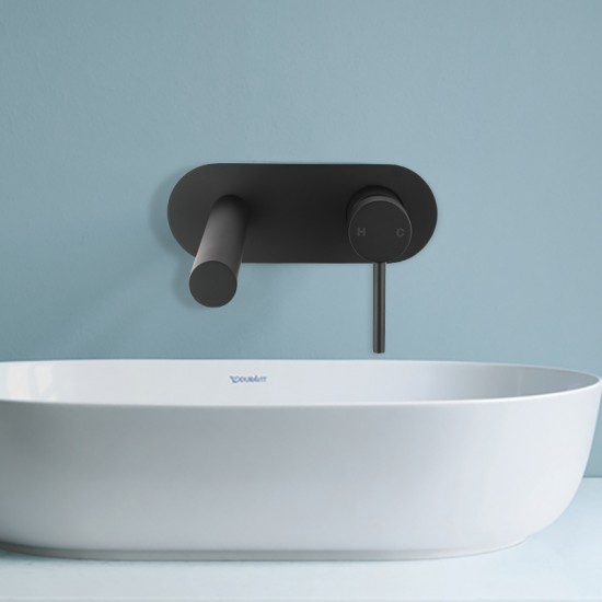 Euro Matt Black Round Bathtub/Basin Wall Mixer With Spout