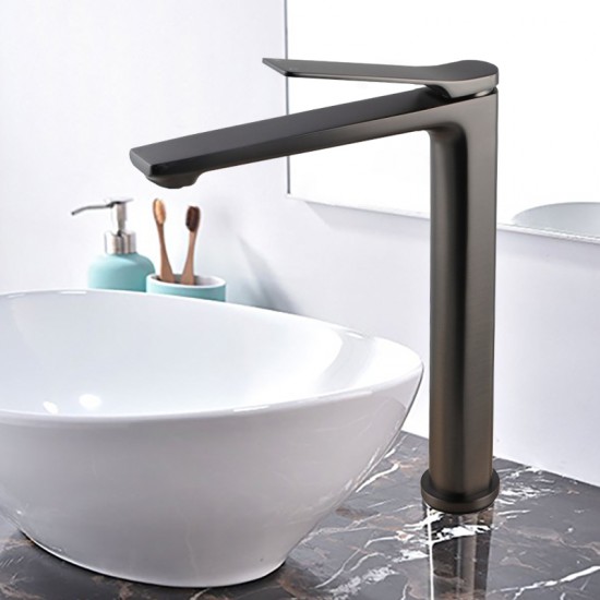 Rumia Bathroom Brushed Gunmetal Grey Tall Basin Mixer Tap Solid Brass Vanity Tap