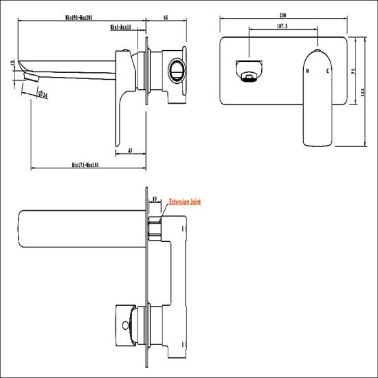 Chrome Bathtub/Basin Wall Mixer With Spout Wall Mounted Color Up Extend Chrome Bathtub/Basin Wall Mixer With Spout Wall Mounted Color Up Extend