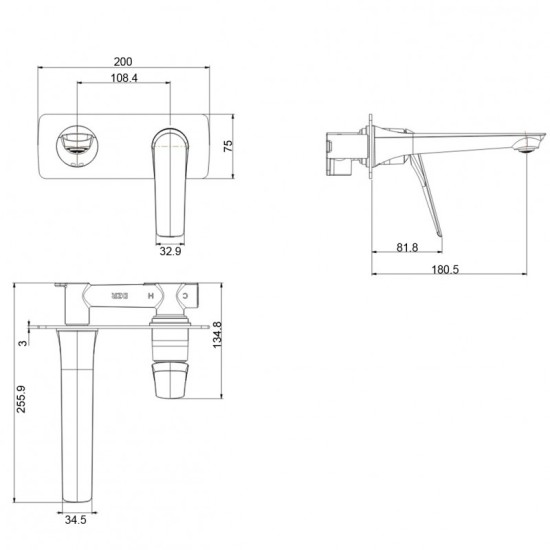 Chrome Wall Mounted Bathtub/Basin Wall Mixer With Spout Tap