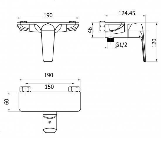 Matte Black External  Shower/Bath Wall Mixers Tapware