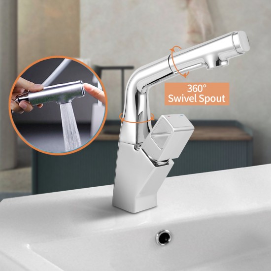 Chrome 360° Swivel  Pull-out Spout Basin Mixer Tap