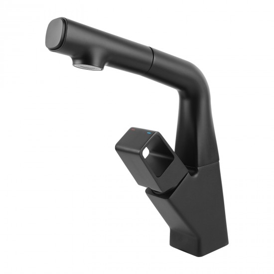 Matte Black 360° Swivel  Pull-out Spout Basin Mixer Tap