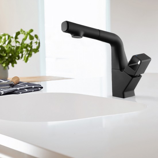 Matte Black 360° Swivel  Pull-out Spout Basin Mixer Tap