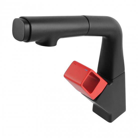 Matte Black&Red 360° Swivel  Pull-out Spout Basin Mixer Tap