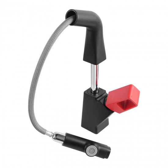 Matte Black&Red 360° Swivel  Pull-out Spout Basin Mixer Tap