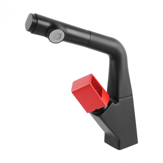 Matte Black&Red 360° Swivel  Pull-out Spout Basin Mixer Tap