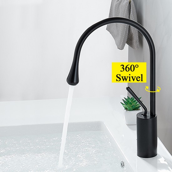 Solid Brass Black 360° Swivel Spout Tall Basin Mixer Tap