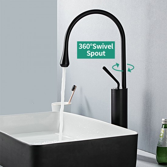 Solid Brass Matte Black 360° Swivel Spout Tall Basin Mixer Tap