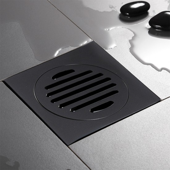 100x100mm Square Black Brass Floor Waste Shower Grate Drain Outlet 80mm
