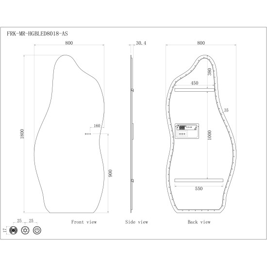 1800x800mm Irregular Backlit Frameless Wall-mounted LED Full Length Mirror with Motion Sensor 1800x800mm Irregular Backlit Frameless Wall-mounted LED Full Length Mirror with Motion Sensor
