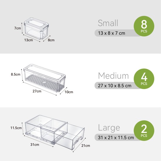 14pcs Stackable BPA-Free Refrigerator Storage Bins Pull Out Storage Drawer with Lids Drain Trays Kitchen Organization,Transparent Food Storage Bins Set 14pcs Stackable BPA-Free Refrigerator Storage Bins Pull Out Storage Drawer with Lids Drain Trays Kitchen Organization,Transparent Food Storage Bins Set