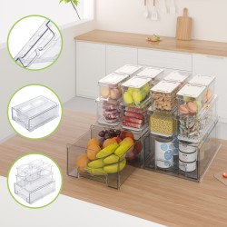 14pcs Stackable BPA-Free Refrigerator Storage Bins Pull Out Storage Drawer with Lids Drain Trays Kitchen Organization Transparent Food Storage Bins Set 14pcs Stackable BPA-Free Refrigerator Storage Bins Pull Out Storage Drawer with Lids Drain Trays Kitchen Organization Transparent Food Storage Bins Set