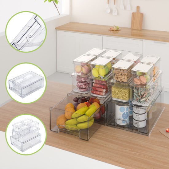 14pcs Stackable BPA-Free Refrigerator Storage Bins Pull Out Storage Drawer with Lids Drain Trays Kitchen Organization,Transparent Food Storage Bins Set 14pcs Stackable BPA-Free Refrigerator Storage Bins Pull Out Storage Drawer with Lids Drain Trays Kitchen Organization,Transparent Food Storage Bins Set