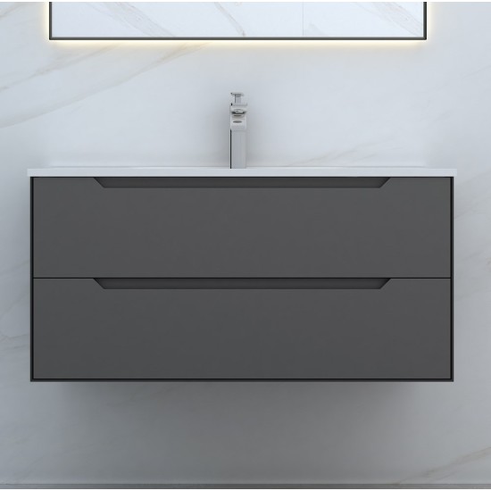 1200mm MDF Wall Hung Deep Grey Vanity With Ceramic Basin 1200mm MDF Wall Hung Deep Grey Vanity With Ceramic Basin
