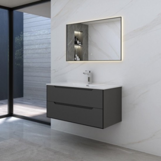 1200mm MDF Wall Hung Deep Grey Vanity With Ceramic Basin 1200mm MDF Wall Hung Deep Grey Vanity With Ceramic Basin