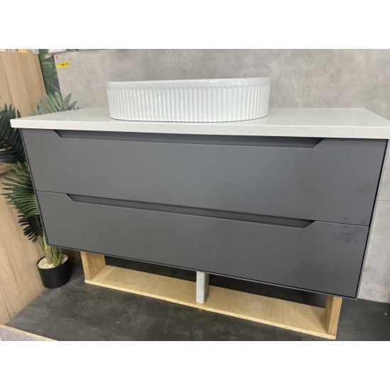 1200mm MDF Wall Hung Deep Grey Vanity With Ceramic Basin
