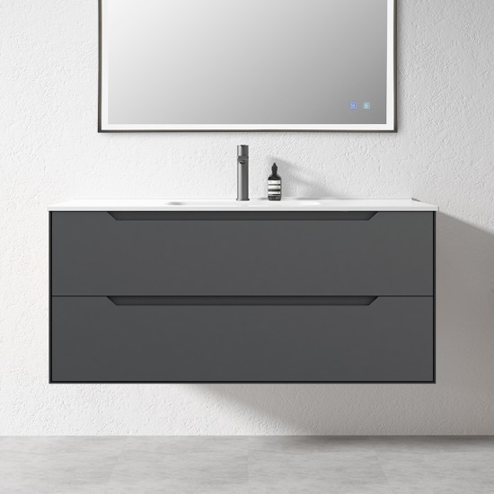 1200mm MDF Wall Hung Deep Grey Vanity With Ceramic Basin 1200mm MDF Wall Hung Deep Grey Vanity With Ceramic Basin