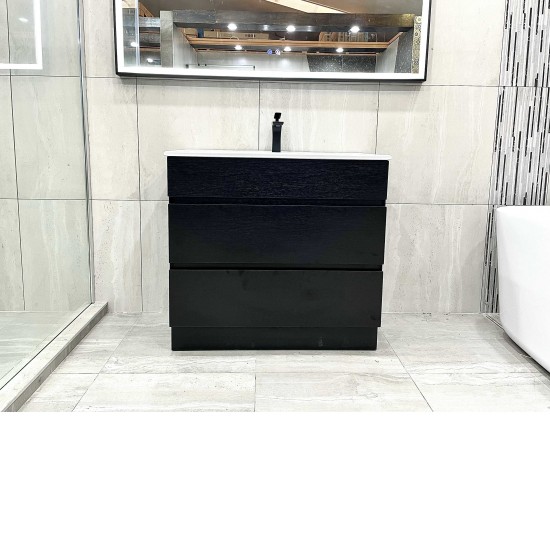 ML 750mm Plywood Black Floor Standing Vanity With Ceramic / Polymarble Basin