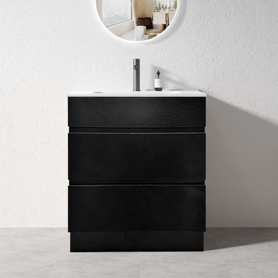 ML 750mm Plywood Black Floor Standing Vanity With Ceramic / Polymarble Basin