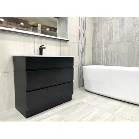 ML 900mm Plywood Black Floor Standing Vanity With Ceramic Basin